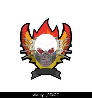 Paintball logo. Military emblem. Army sign. Skull in protective mask and weapons. Awesome badge for sports teams and clubs Stock Vector