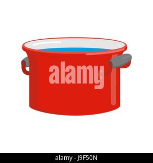 Red pan with water isolated. Kitchen utensils for cooking Stock Vector