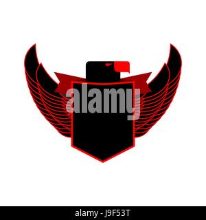 Eagle and shield heraldic emblem. Black Falcon with wings logo Stock Vector