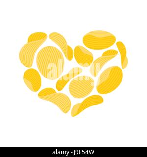I love Potato chips. snacks heart isolated. I like Food Stock Vector