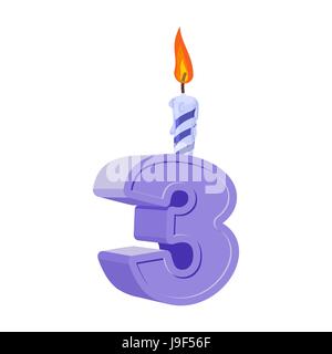 3 years birthday. Number with festive candle for holiday cake. three Anniversary Stock Vector