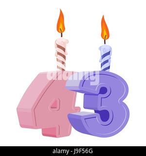 43 years birthday. Number with festive candle for holiday cake. Forty three Anniversary Stock Vector