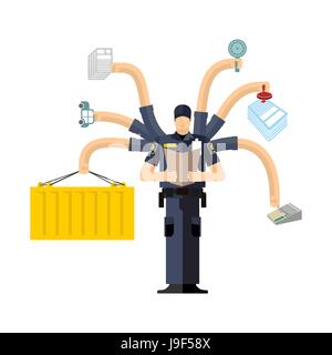 Canada Border Services Agency work. CBSA clerk. Customs officer job. Checking of cargo. Delivery and weighing. Declaration and agreement. Passport con Stock Vector