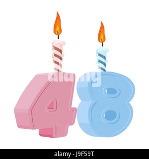 48 years birthday. Number with festive candle for holiday cake. Forty eight Anniversary Stock Vector