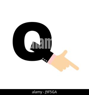 Q letter hand. Forefinger lettering. Hand of business suit Stock Vector