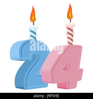 24 years birthday. Number with festive candle for holiday cake. twenty four Anniversary Stock Vector