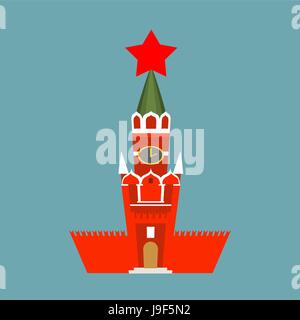Moscow Kremlin cartoon style isolated. Spasskaya Tower on Red Square ni Russia. National Landmark in Red Square Stock Vector