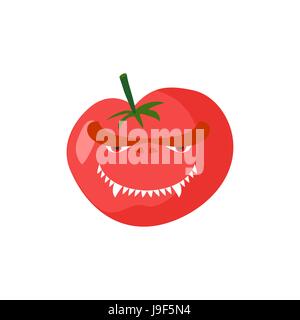 Angry Tomato. Aggressive red vegetable. Dangerous fruit Stock Vector
