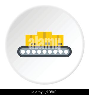 Belt conveyor with load icon, flat style Stock Vector