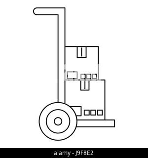 Hand truck with boxes icon, outline style Stock Vector