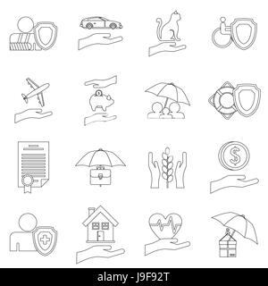 Insurance icons set, outline style Stock Vector