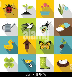 Spring icons set, flat style Stock Vector