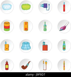 Electronic cigarette icons, cartoon style Stock Vector