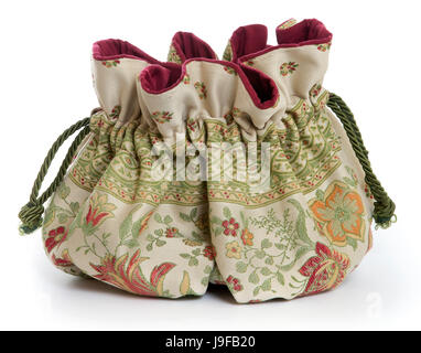 A handmade Venetian Reticule (a small embroidered woman’s handbag).  This type of purse was used mainly from 1795 to 1820. Stock Photo