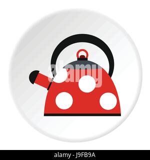 Red heating kettle with white polka dots icon Stock Vector