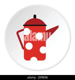 Red metal kettle with white polka dots icon Stock Vector