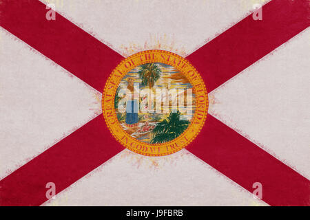Illustration of the flag of Florida state in America with a grunge look. Stock Photo