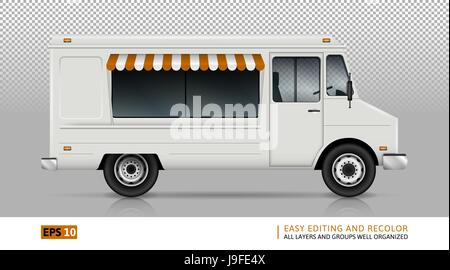 Food Truck Vector Template For Car Branding And Advertising. Isolated Delivery Van On White Background. All layers and groups well organized. Stock Vector