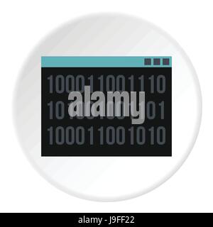 Binary code on screen icon, flat style Stock Vector