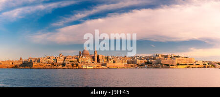 Valletta Skyline from Sliema at sunset, Malta Stock Photo