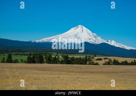 Agricultural land at the base of Mount Hood in Oregon Stock Photo