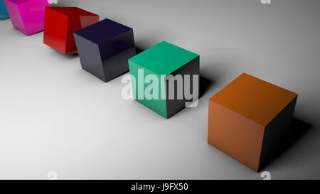 The rotation of cubes of different colors on the floor. 3d rendered Stock Photo