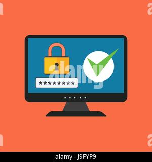 Computer security concept. Flat design. Isolated on color background Stock Vector