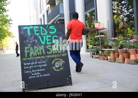 Ted's veg farm shop, in trendy East Village, former home of the Olympic athletes, in Stratford E20, east London, UK Stock Photo