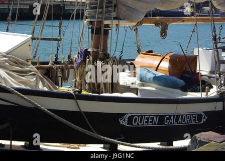 Queen Galadriel, a Baltic Trader vessel, was built in 1937 in Svenborg, Denmark. She is moored at Poole Quay as part of the 2017 Marine Festival. Stock Photo