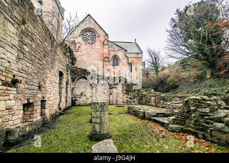 The abbey in Culross, Scotland - old misterious ruins in the colorful village, autumn time. An old idyllic village. Stock Photo