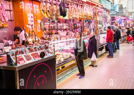 The 1914 Mercado Central, or Central Market, is a masterpiece of modernist architecture.  It covers 8,000 square meters (or about 86,000 sq. ft.) Stock Photo