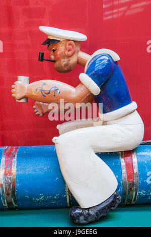 England, Devon, Dingles Fairground Heritage Centre, Carved Popeye Figure, Stock Photo