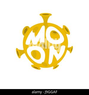 Moon lettering. Yellow Planet of solar system on white background Stock Vector