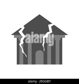 War Broken building. Cracks and splinters of Destroyed facility. Hurricane demolition house. Earthquake ruined architecture. Spontaneous disaster. Apo Stock Vector