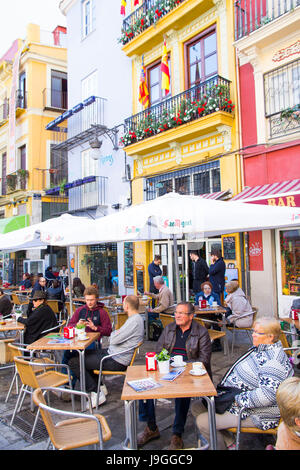 Sidewalk cafe on Plaza del Mercado in Valencia, Spain.