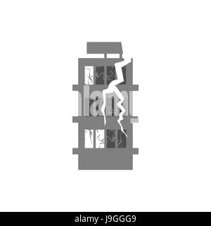 War Broken building. Cracks and splinters of Destroyed facility. Hurricane demolition house. Earthquake ruined architecture. Spontaneous disaster. Apo Stock Vector
