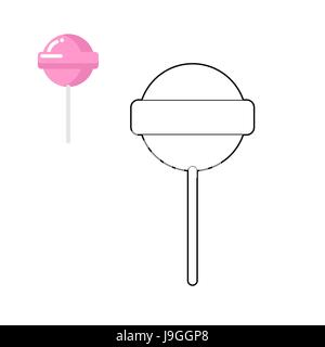 Lollipop coloring book. Pink round sweets for children. Sweet strawberry flavor. Stock Vector