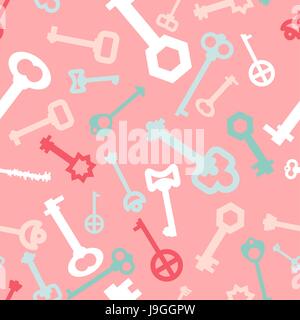 Retro key seamless pattern. Background of different keys to open doors. Texture of old key from lock Stock Vector