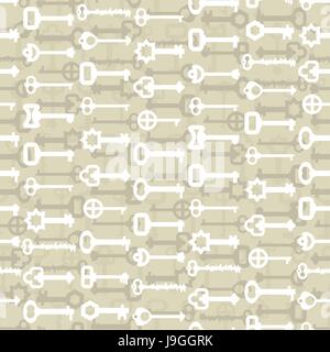 Key to lock seamless pattern. Vintage door key background. Retro fabric ornament. Stock Vector