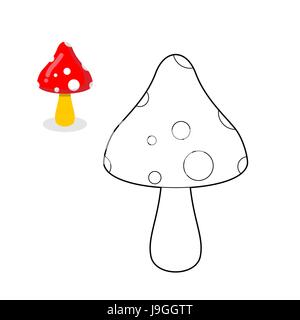 Mushroom coloring book. Mushroom figure line. Mind-bending toxic mushroom with Red Hat Stock Vector