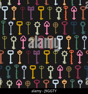 Retro key seamless background. Old colorful key pattern Stock Vector
