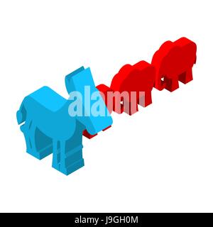 Red Elephants against blue donkey. Symbols of USA political party. Democrats vs Republicans. Elections in  United States Stock Vector