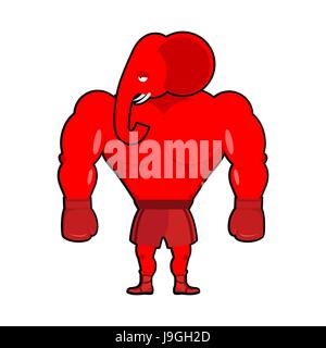 Elephant Boxer Democrat. Red strong animal with boxing gloves. Symbol of political party of USA. Illustration America vote Stock Vector