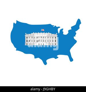 White House on map of America. Residence of President USA. US government building. American political character. Main attraction washington dc. patrio Stock Vector