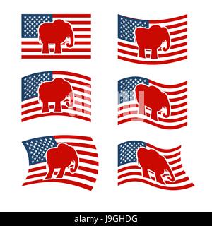 Elephant Flag. Republican National flag of presidential election in America. State symbol of United States political party Stock Vector