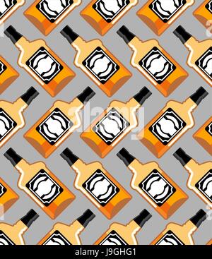 Bottle Scotch seamless pattern. Whiskey ornament. Brandy background. Drink backdrop. Alcohol texture Stock Vector