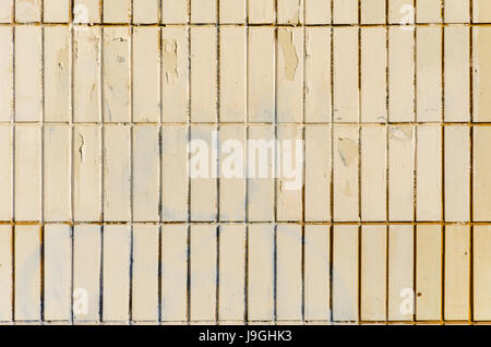 Texture of old tiles wall. Shabby background of wertical rectangular tiles Stock Photo