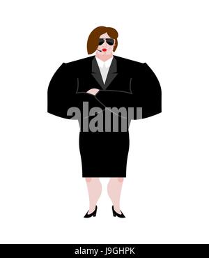 Female Bodyguard. Strong Woman guard at  nightclub. Black suit and hands-free. Lady Security on white background. protection and professional teamwork Stock Vector