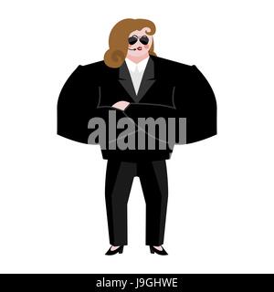 Female Bodyguard. Strong Woman guard at  nightclub. Black suit and hands-free. Lady Security on white background. protection and professional teamwork Stock Vector