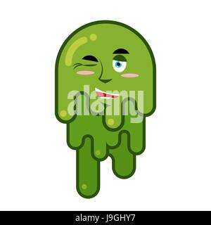 Cheerful Snivel winks. Merry emotion booger. Big green wad of mucus snot Stock Vector